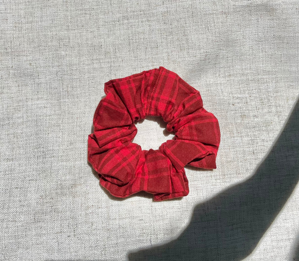 Red Plaid Flannel Scrunchie