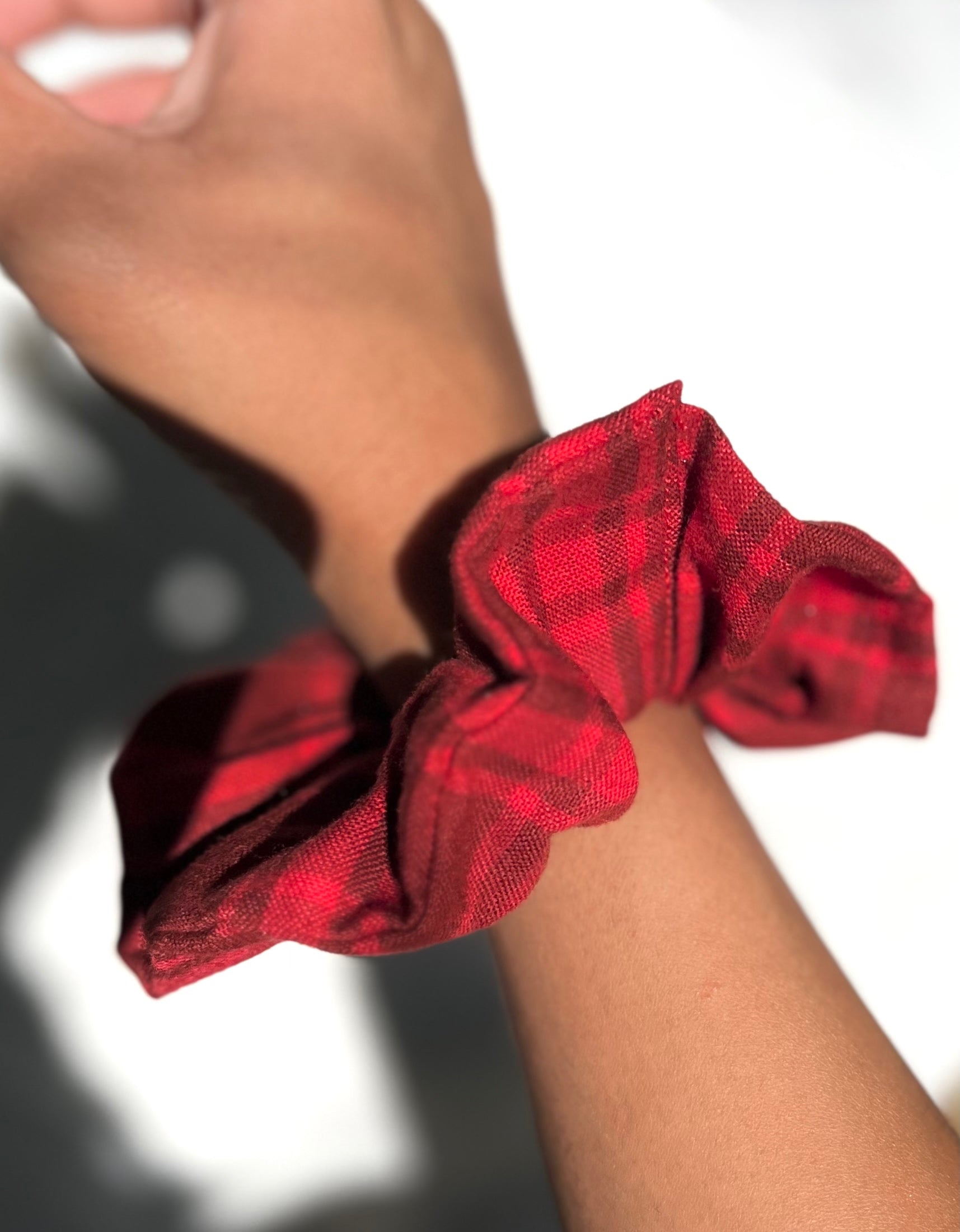 Red Plaid Flannel Scrunchie