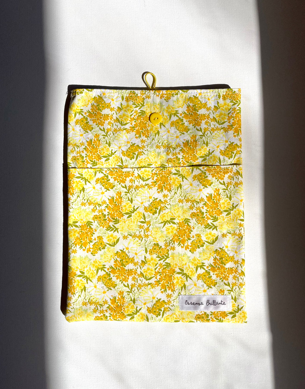 Yellow Bloom Print w Front Pocket Book Sleeve
