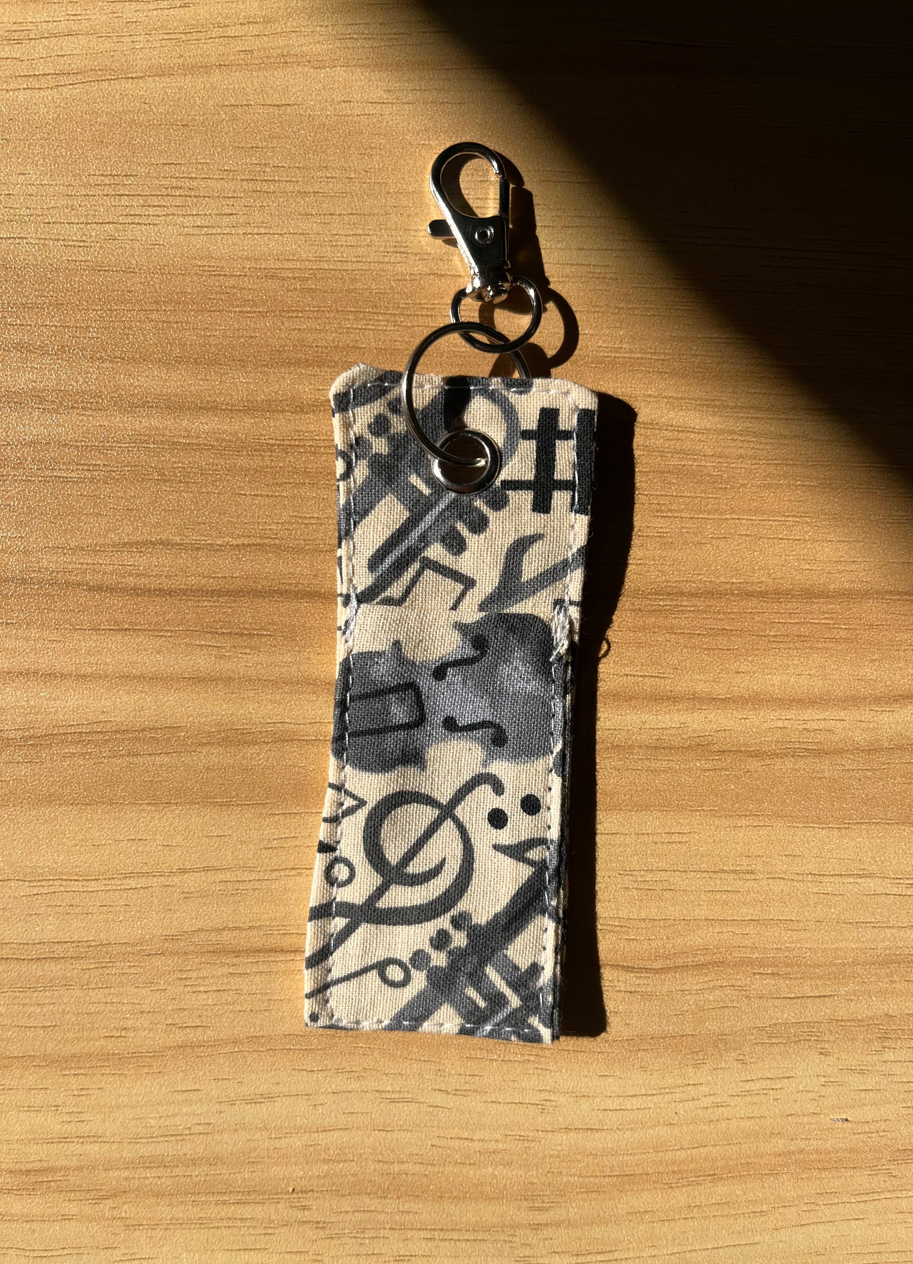 Beige Music Print Chapstick/Lipstick Carrier