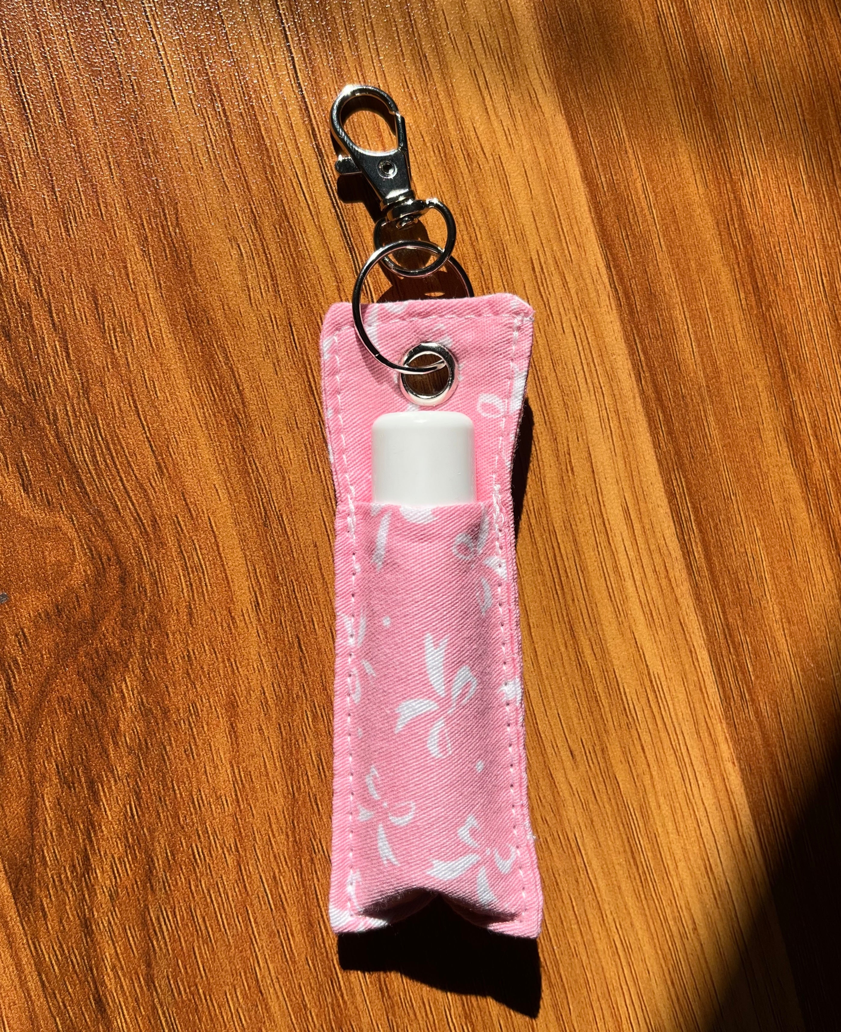 Pink & White Ribbon Print Chapstick/Lipstick Carrier
