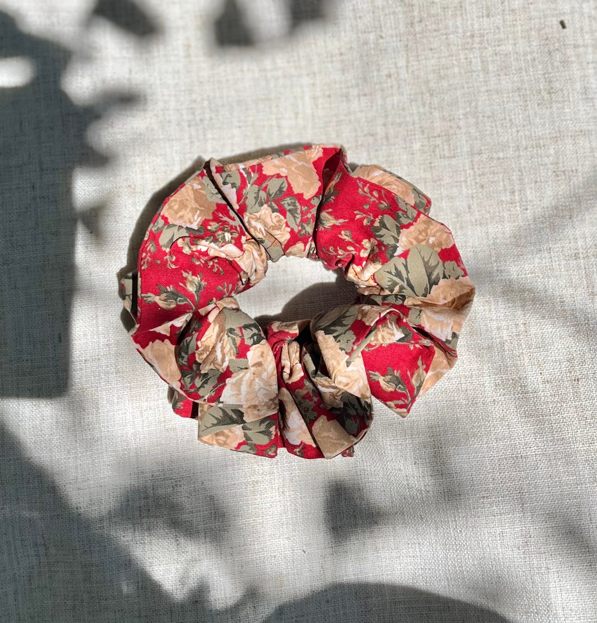 Double Layered Red Rose Scrunchie