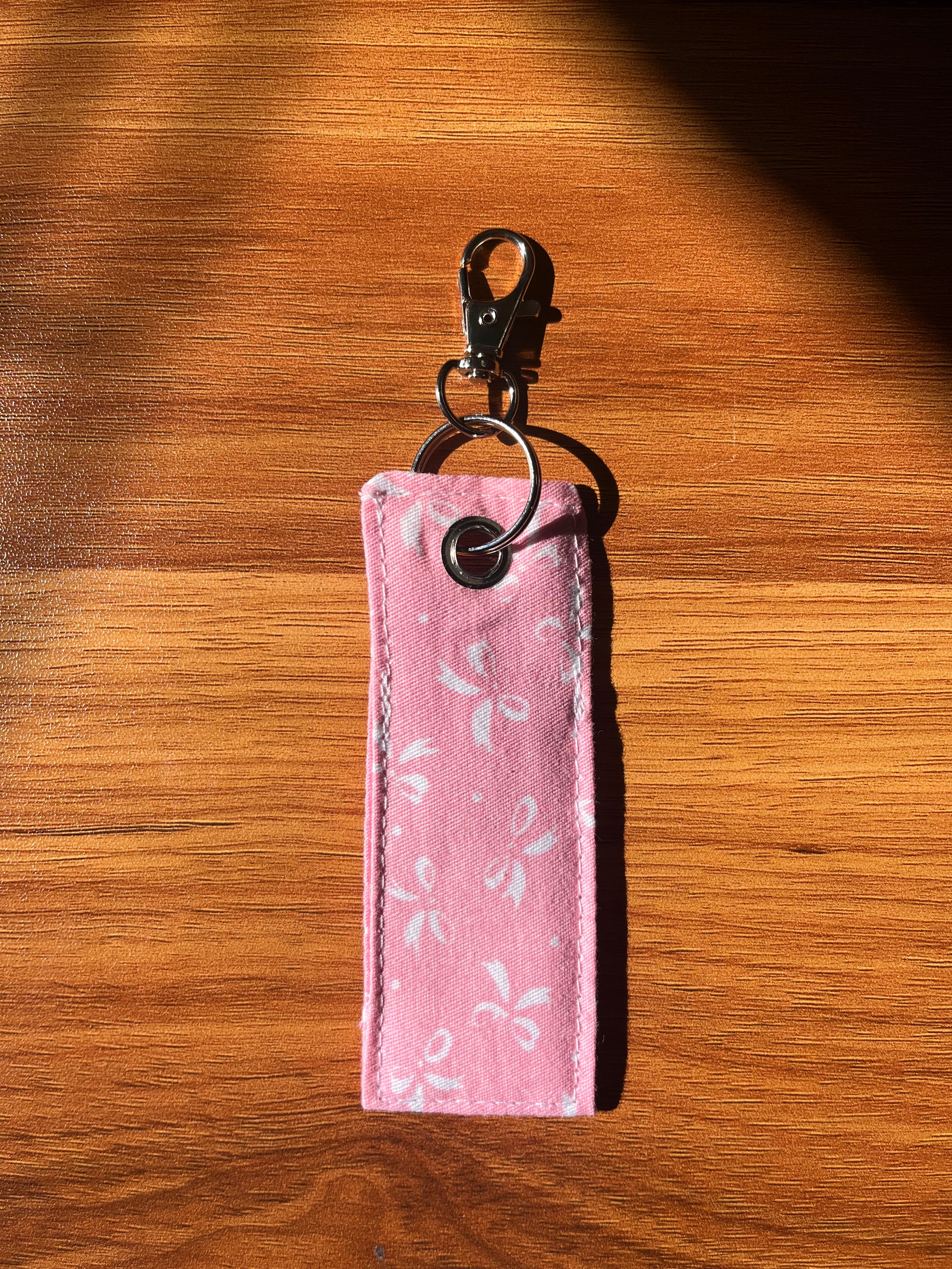 Pink & White Ribbon Print Chapstick/Lipstick Carrier