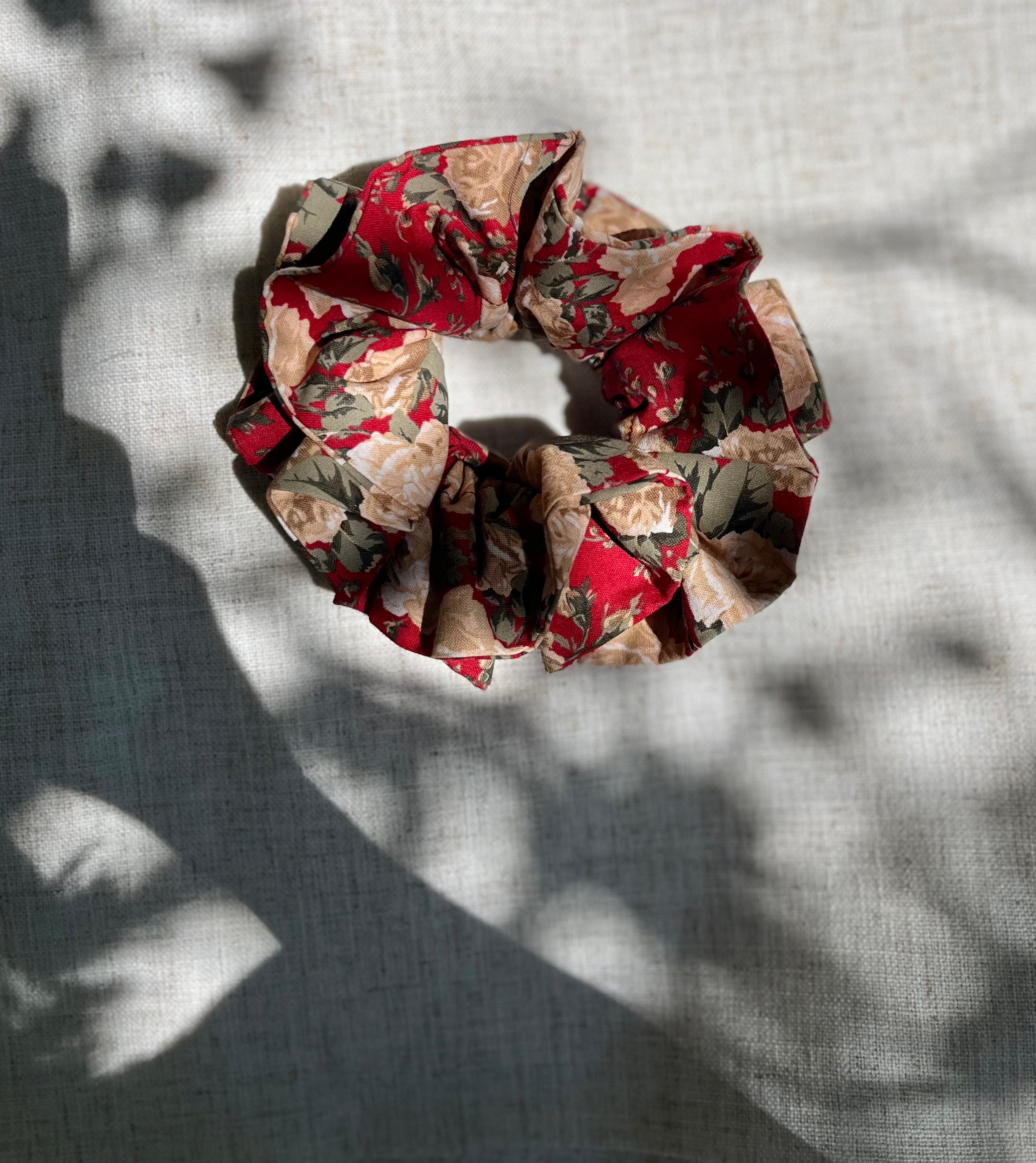 Double Layered Red Rose Scrunchie