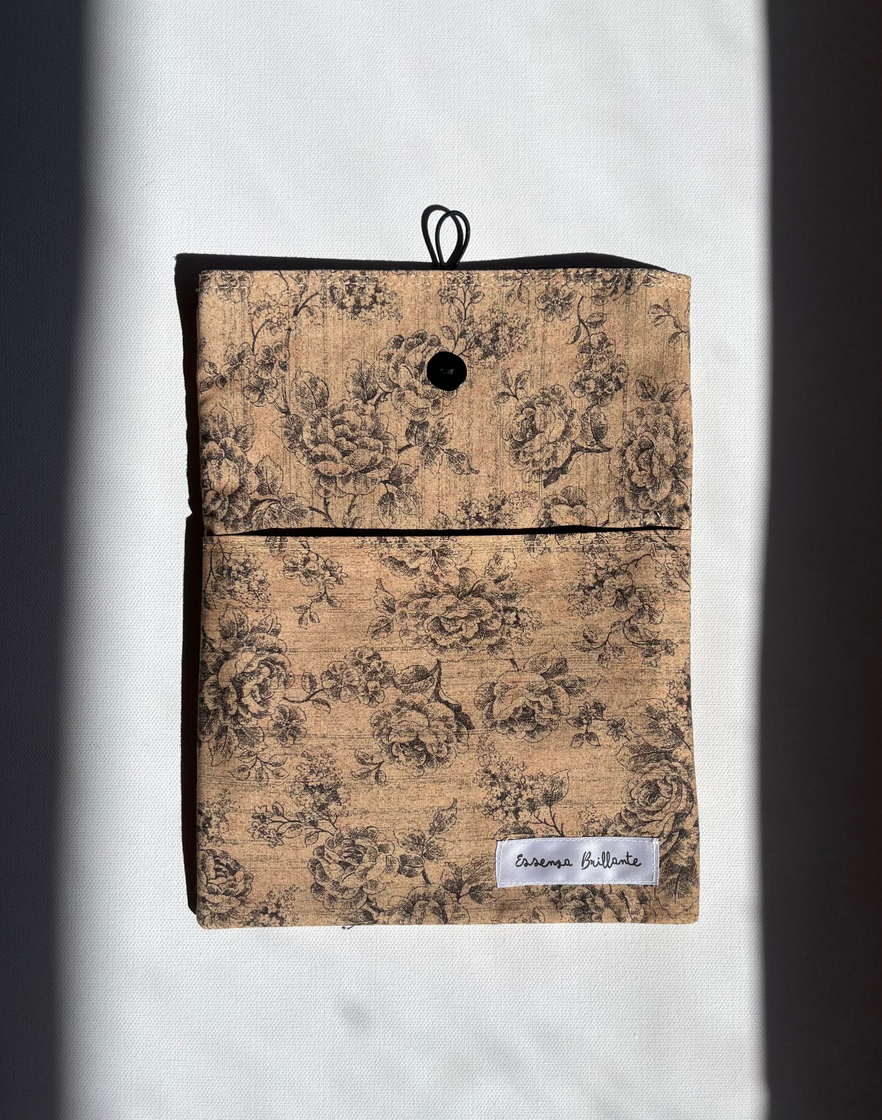 Brown Bloom Print w Front Pocket Book Sleeve