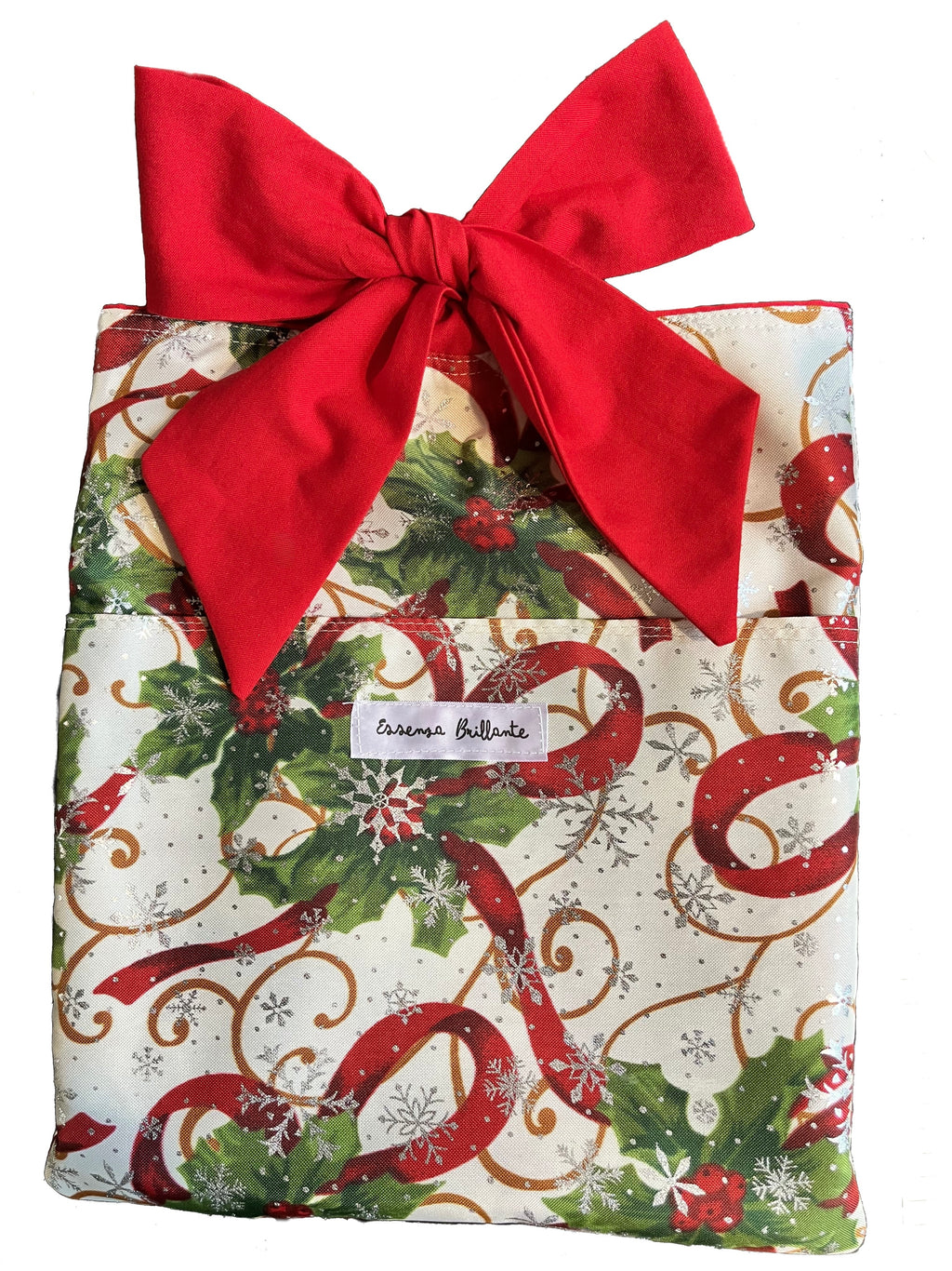 Red Bow Christmas Print Book Sleeve With Front Pocket