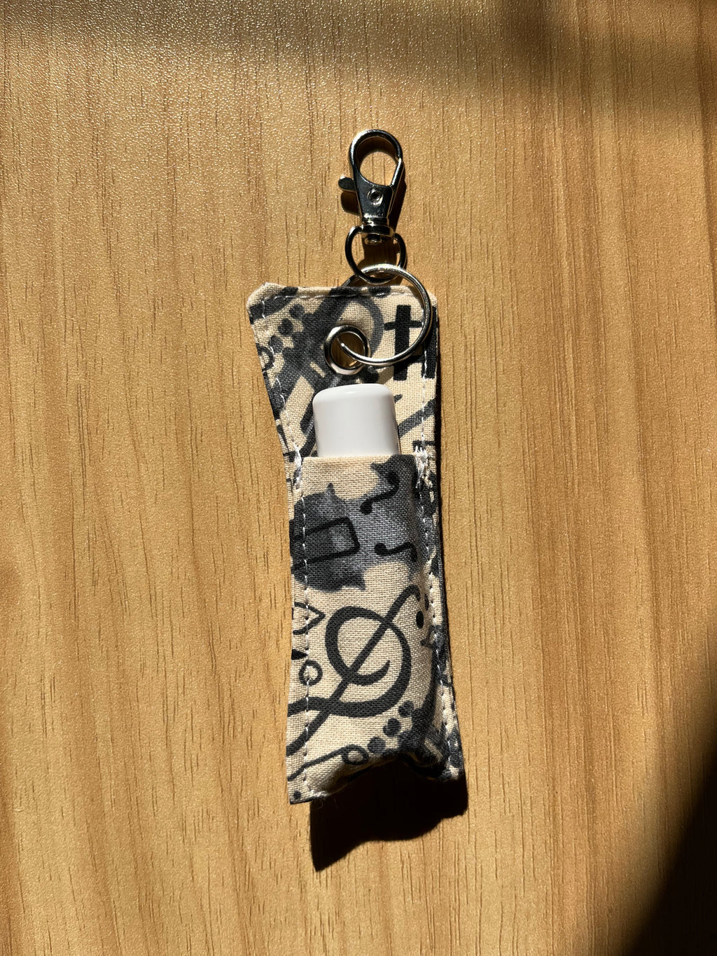 Beige Music Print Chapstick/Lipstick Carrier