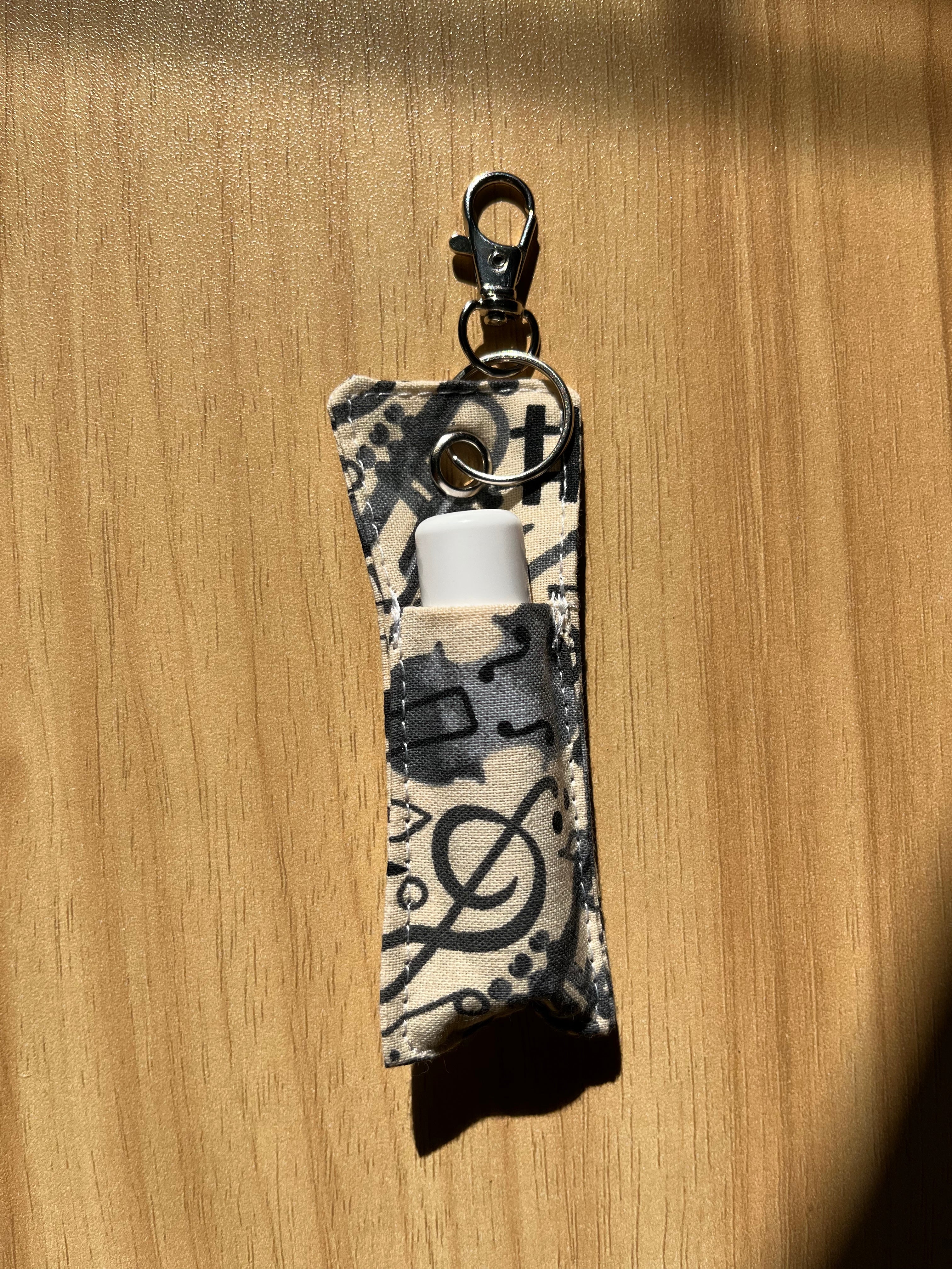 Beige Music Print Chapstick/Lipstick Carrier