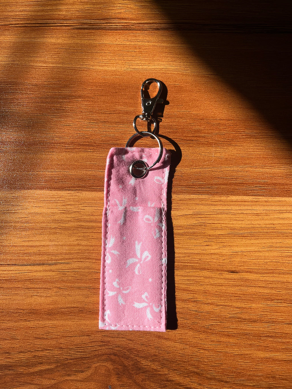Pink & White Ribbon Print Chapstick/Lipstick Carrier