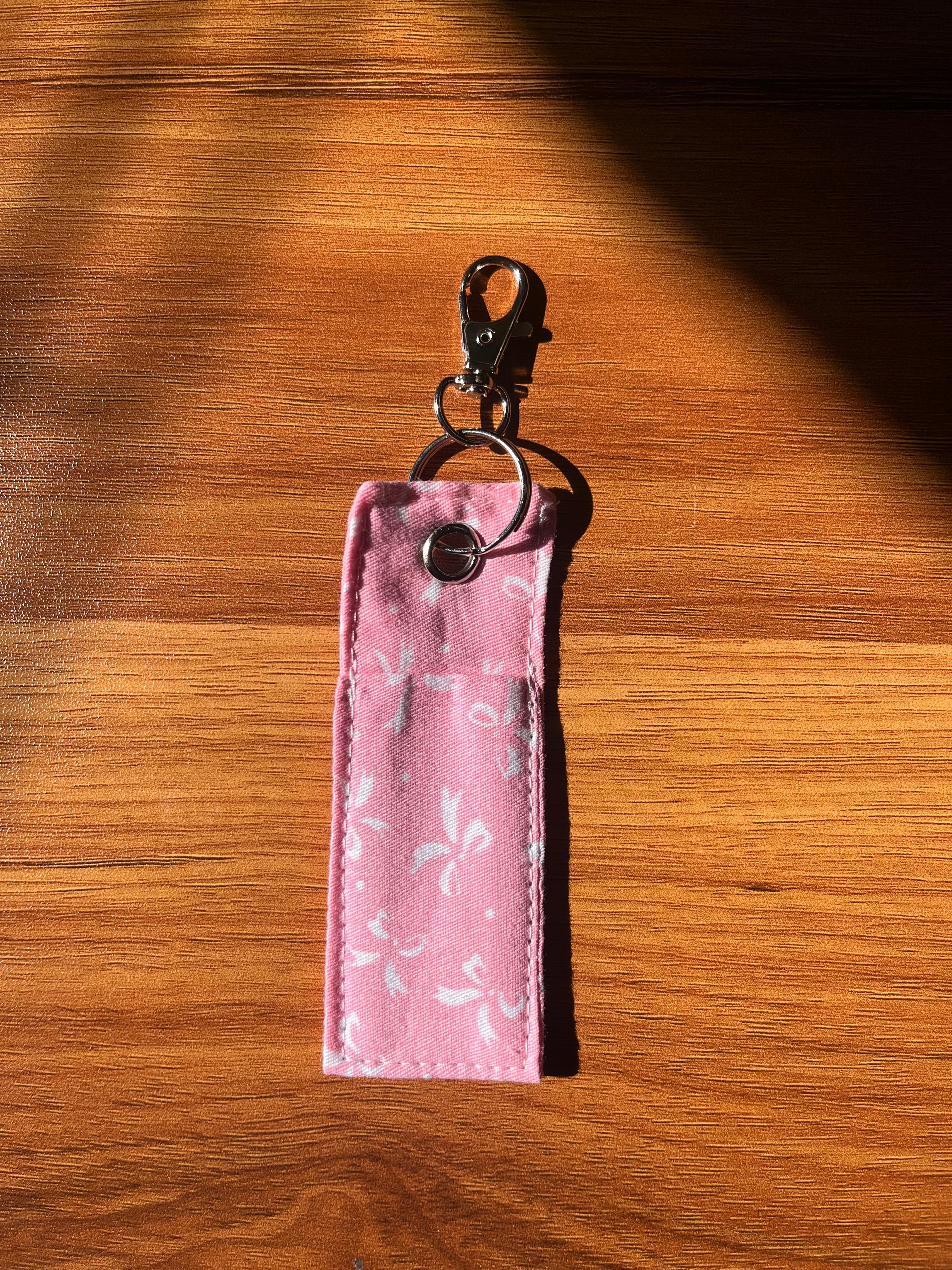 Pink & White Ribbon Print Chapstick/Lipstick Carrier
